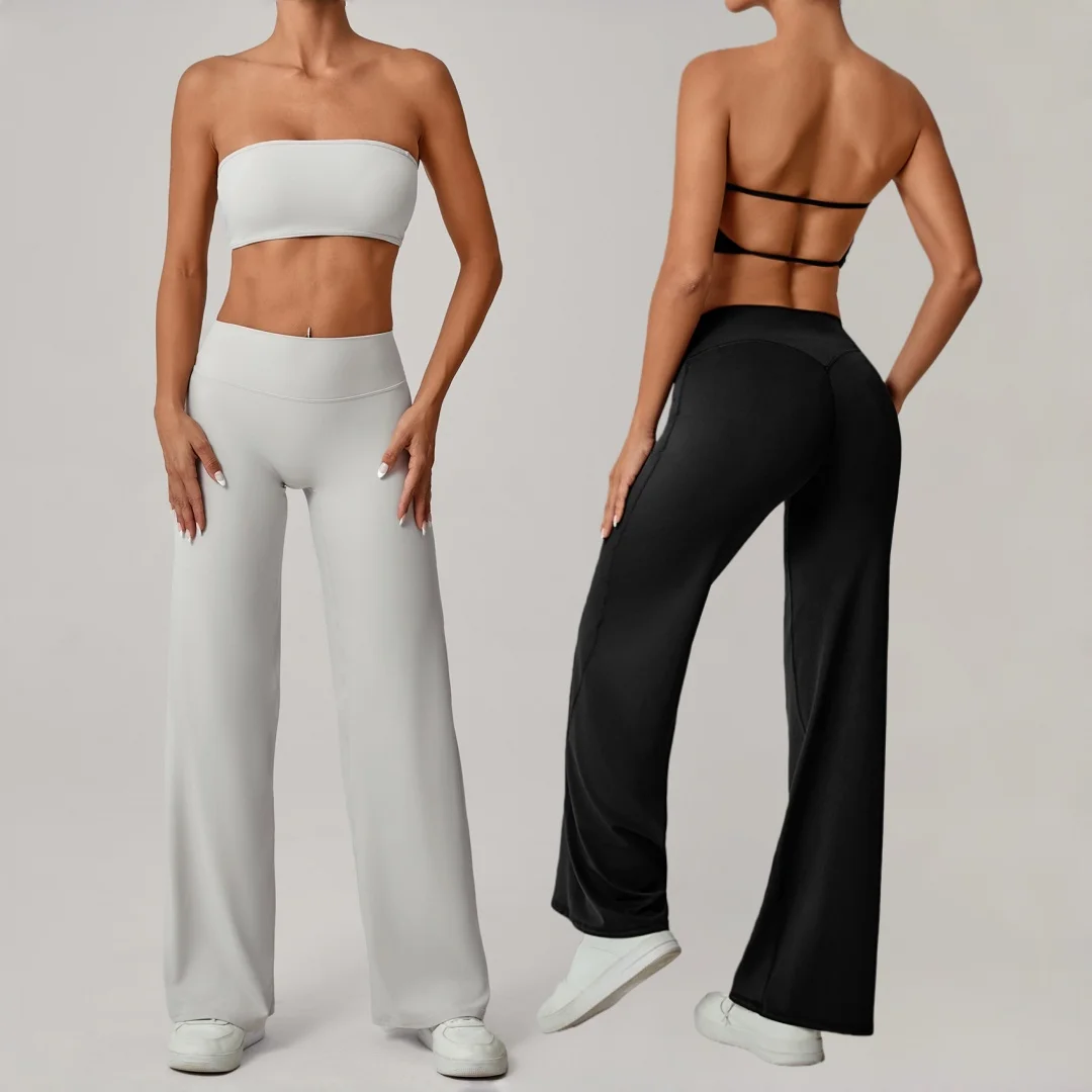 

High Waist Hip Lift Backless Sports Bra Pants Set Nude Chest Wrap Tight Yoga Set Running Workout Clothes Gym Yoga Two-piece Set