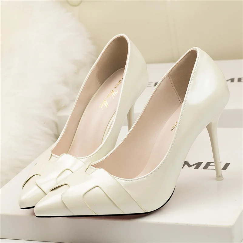 Women Fetish 9.5cm High Heels Replica Pumps Wedding Bridal Heels Orange Silver Leather Glossy Scarpins Lady Luxury Design Shoes