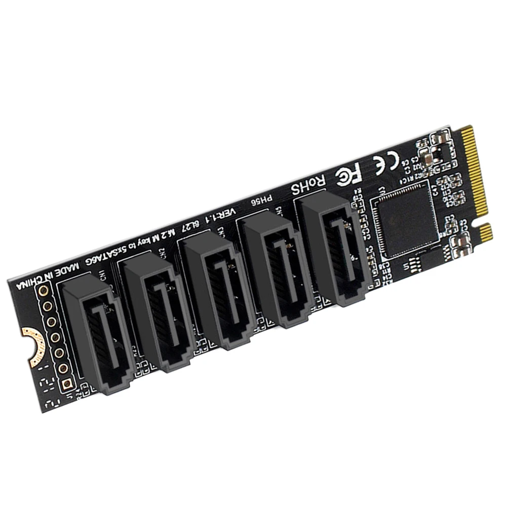 M.2 M-Key PCI Express To SATA 3.0 SSD Adapter Card JMB585 Chipset Expansion Card Support for Mac OS/Windows /Linux 6Gbps 5 Ports