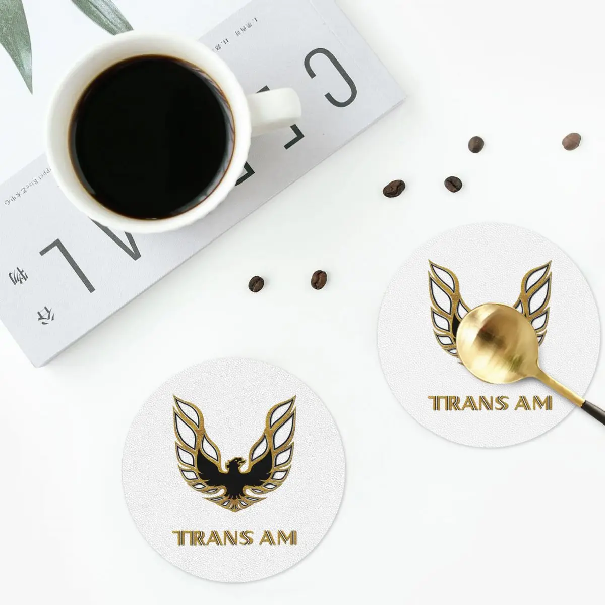 

Pontiac Firebird Trans-Am Gold Coasters Kitchen Placemats Insulation Cup Coffee Mats For Decor Home Tableware Pads Set of 4