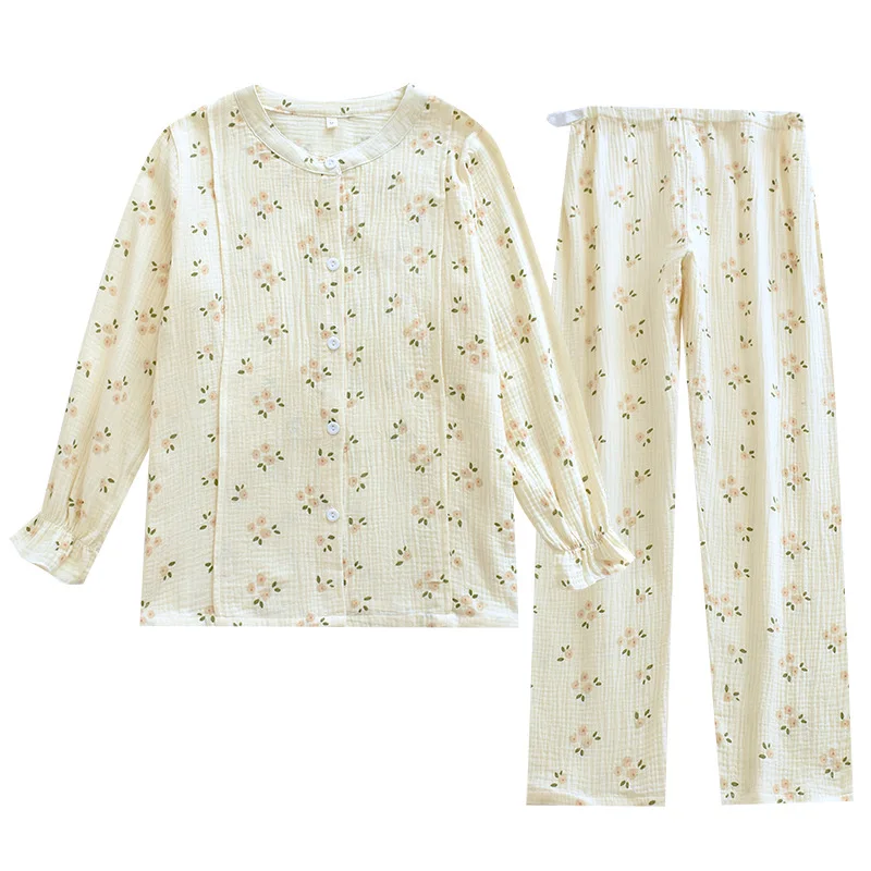 2023 Cotton Gauze Breast-feeding Clothes Thin Crepe Feeding Pajamas Long Sleeve Trousers Maternity Breastfeeding Clothes Pijama