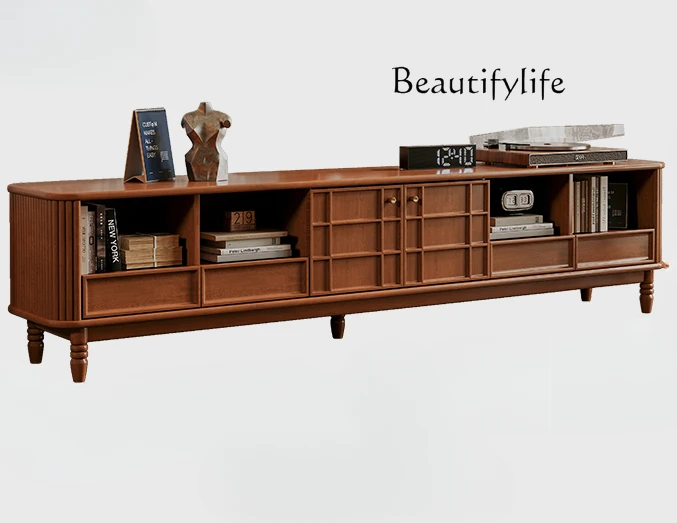 

French Style Solid Wood TV Cabinet Small Apartment Simple American Mid-Ancient Living Room Retro Style Locker