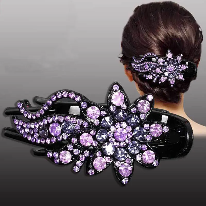 

Women Shinning Ponytail Headwear Shiny Rhinestone Hairpin Flower Leaf Duckbill Hair Claws Retro Hair Clips Accessories