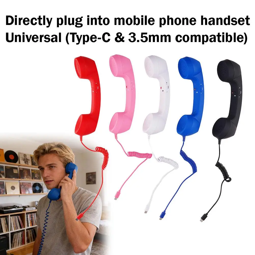 Type C Retro Telephone Handset For Mobile Phones Plugs And Play With Cord Speaker And Answer Key Ergonomic Grip For Office Home