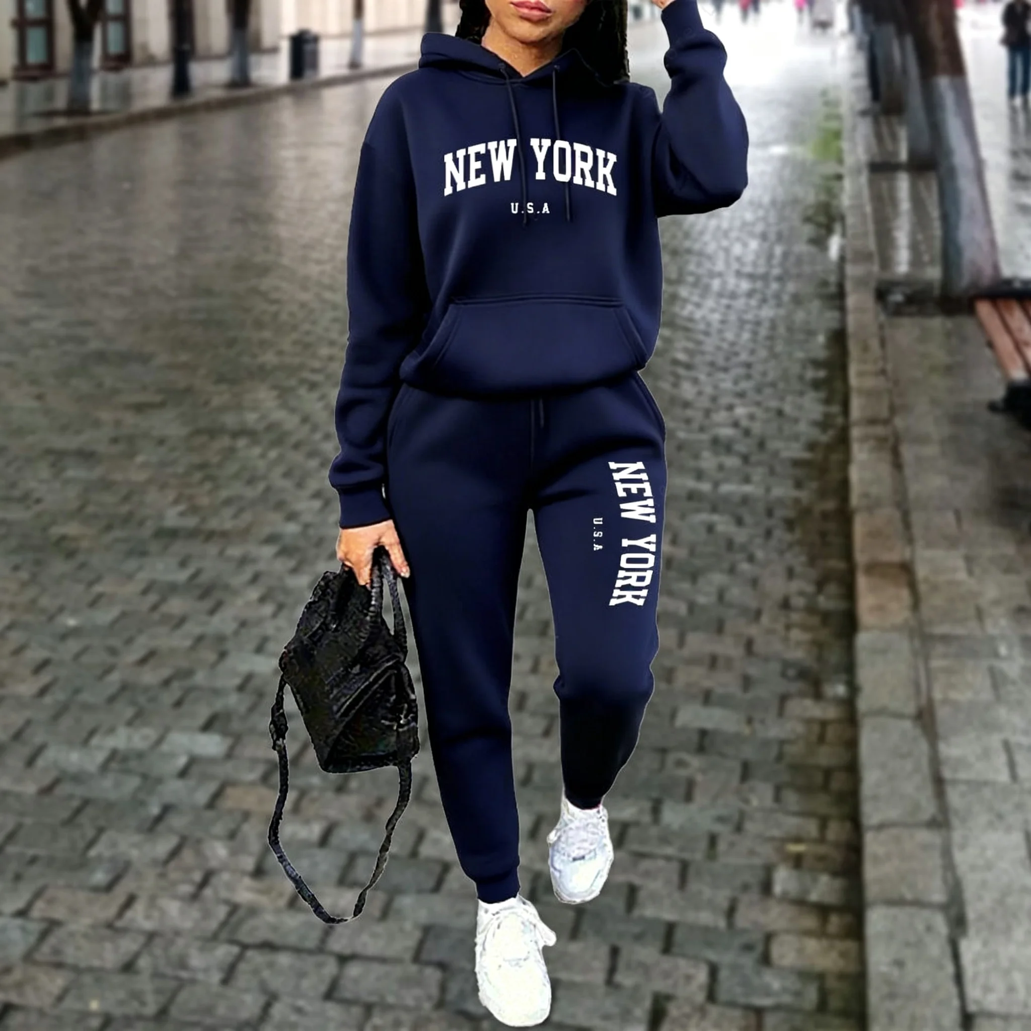 NEW YORK Women's Tracksuit Autumn Winter Hoodies Trousers 2PCS Suit Sports Jogging Street High quality Clothes Women Pants Sets - view 5