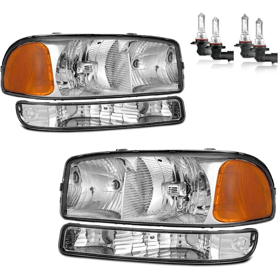 

Headlights Assembly for 9907 GMC Sierra Compatible with 9906 GMC Yukon Headlamp Replacement Chrome Housing for Driver and Passe
