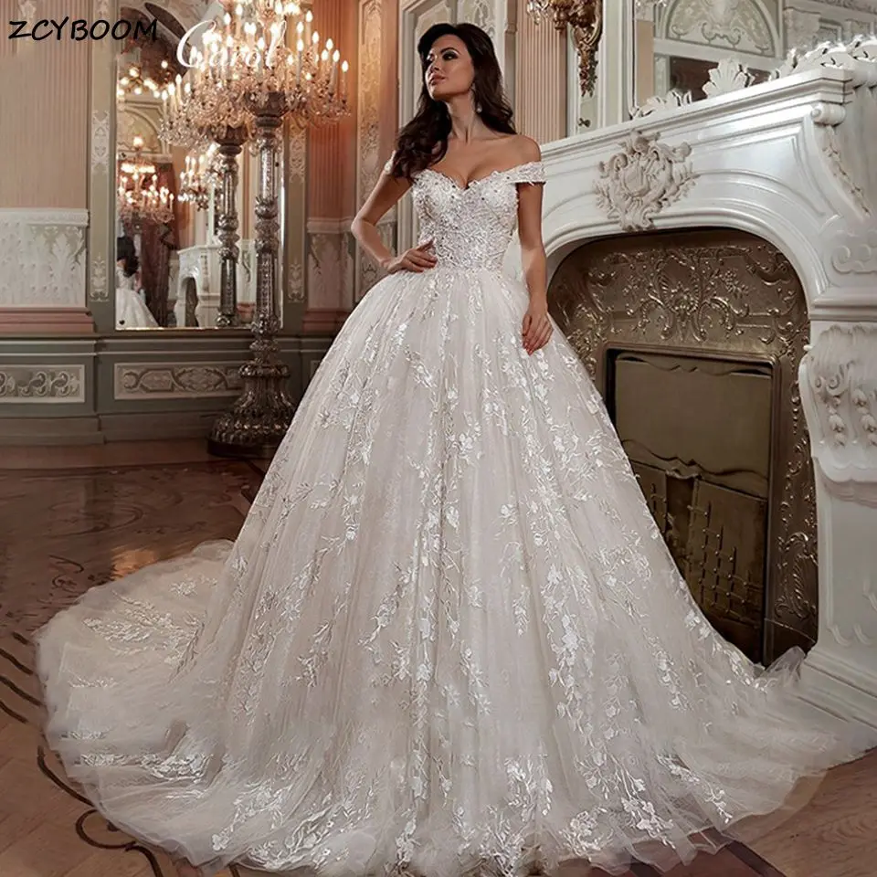 

Elegant Champagne Off Shoulder Ball Gown Wedding Dress 2022 Sweetheart Appliques Lace Up Princess Bridal Gowns Vestidos De Novia