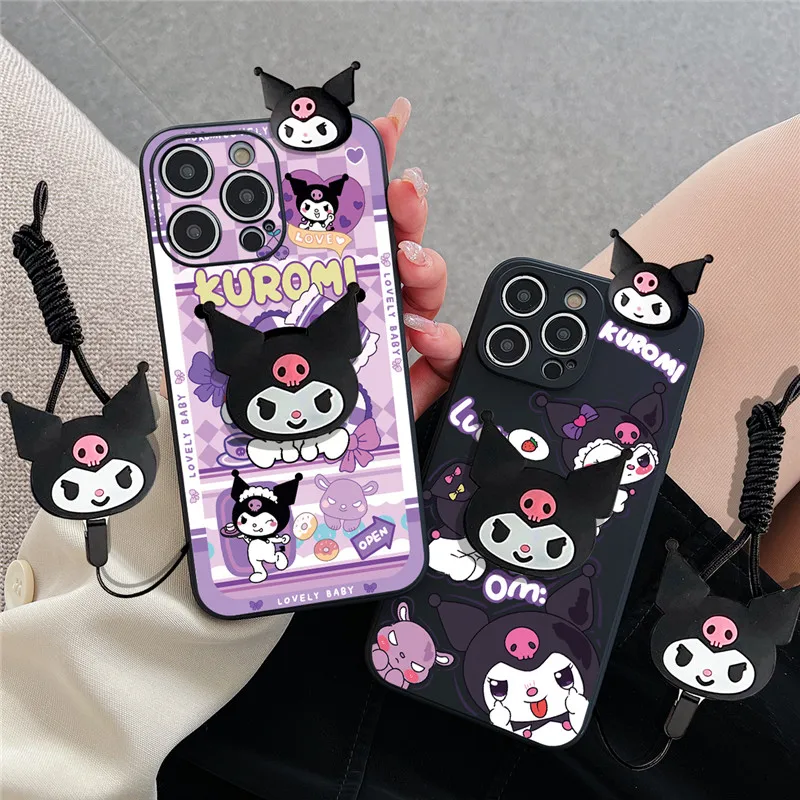 Kuromi Sanrio Black Toy keychain Phone Case For iPhone 15 14 13 12 11 Pro Max 7 8 Plus X XS XR Cute Baby Holder Soft Cover