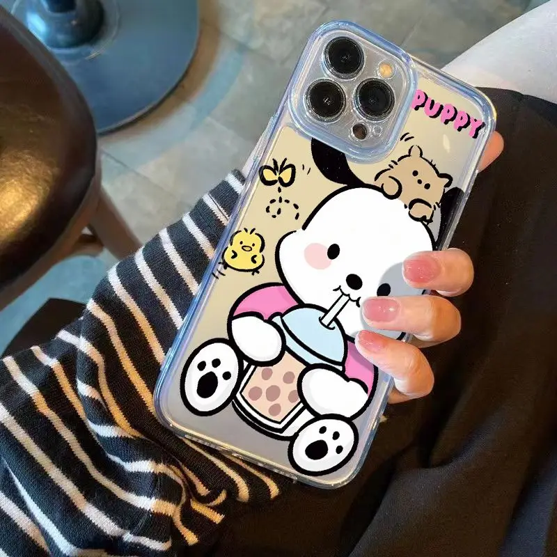 Sanrio Pochacco Drink Milky Tea Phone Case For iPhone 15 14 13 12 11 Pro Max X XS Max XR 7 8 Plus Y2K Girl Soft Cute Back Cover