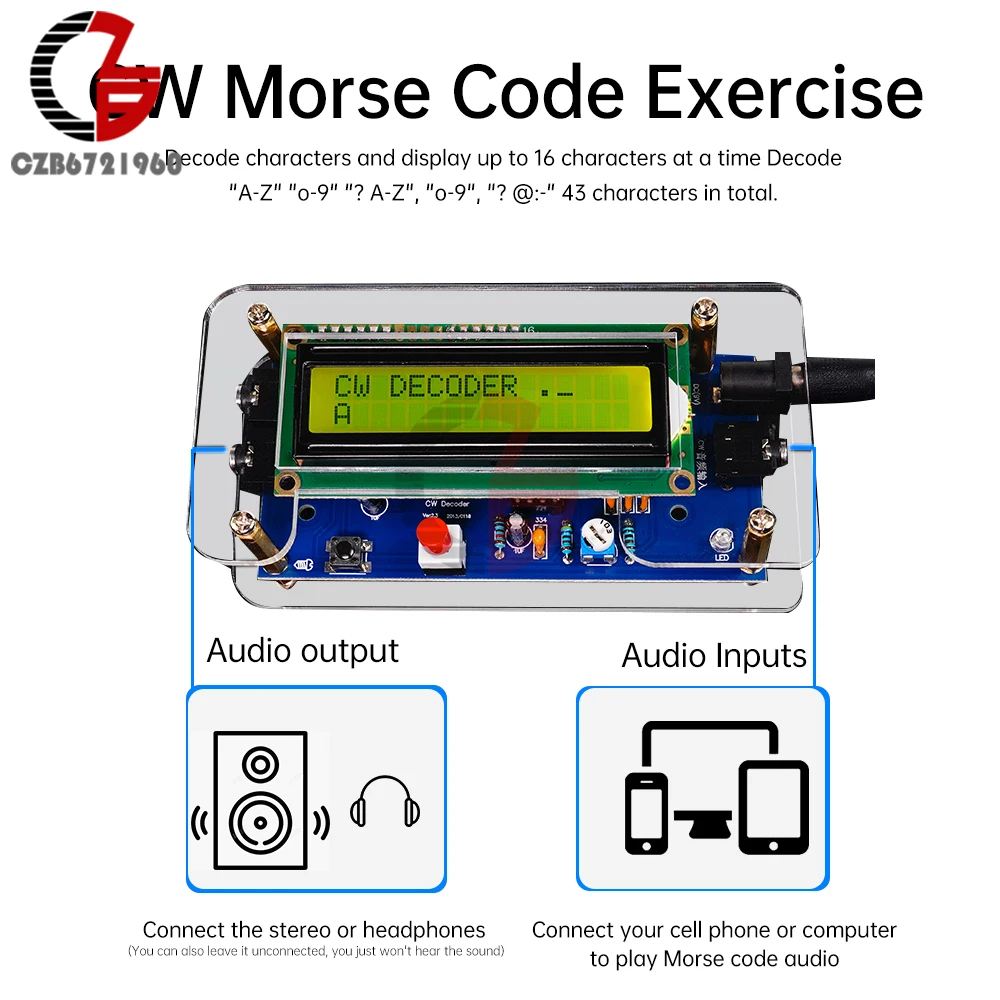 DC9V CW Decoder Morse Code Reader DIY CW Trainer Decoder Kit LCD Display Radio Circuit Board Electronic Welding Practice Kits