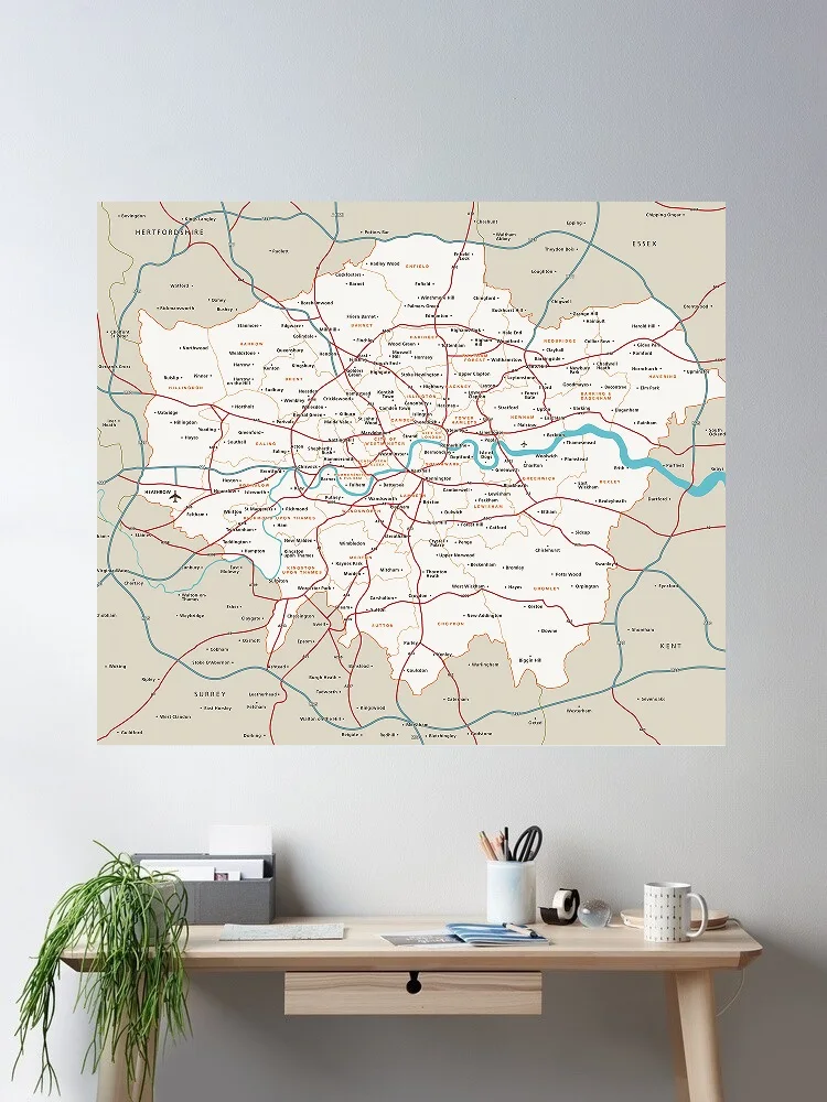 

Detailed Map Of London Boroughs Educational , Art Print Silk Poster Home Wall Decor