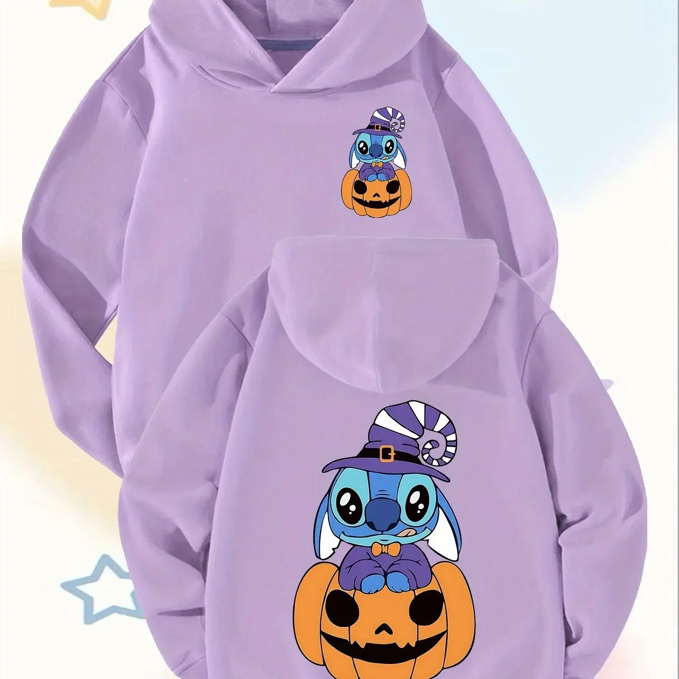 

Disney Girls' Halloween Hoodie - Stitch & Pumpkin Graphic Pullover Sweatshirt，Back-to-School Gift