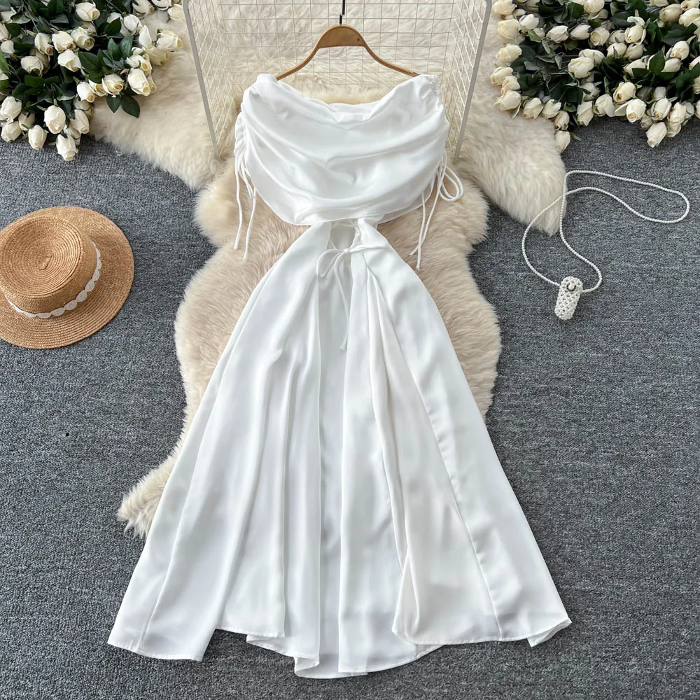 Robe d'été rétro élégante et décontractée, sans manches, en satin épissé, taille haute, fée core, vêtements pour femmes, automne