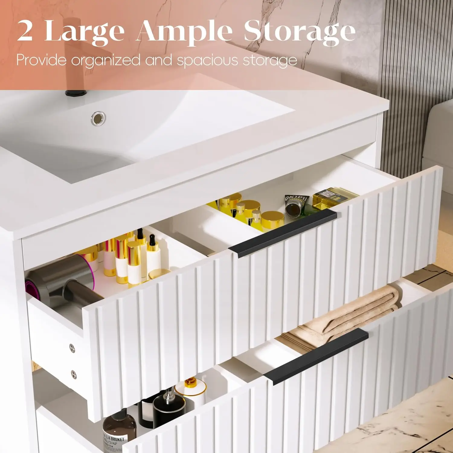 30" Bathroom Vanity with Sink, Floating Vanity Bathroom Sink Cabinet Wall Mount, Soft-Close Function 2 Large, Customized 5