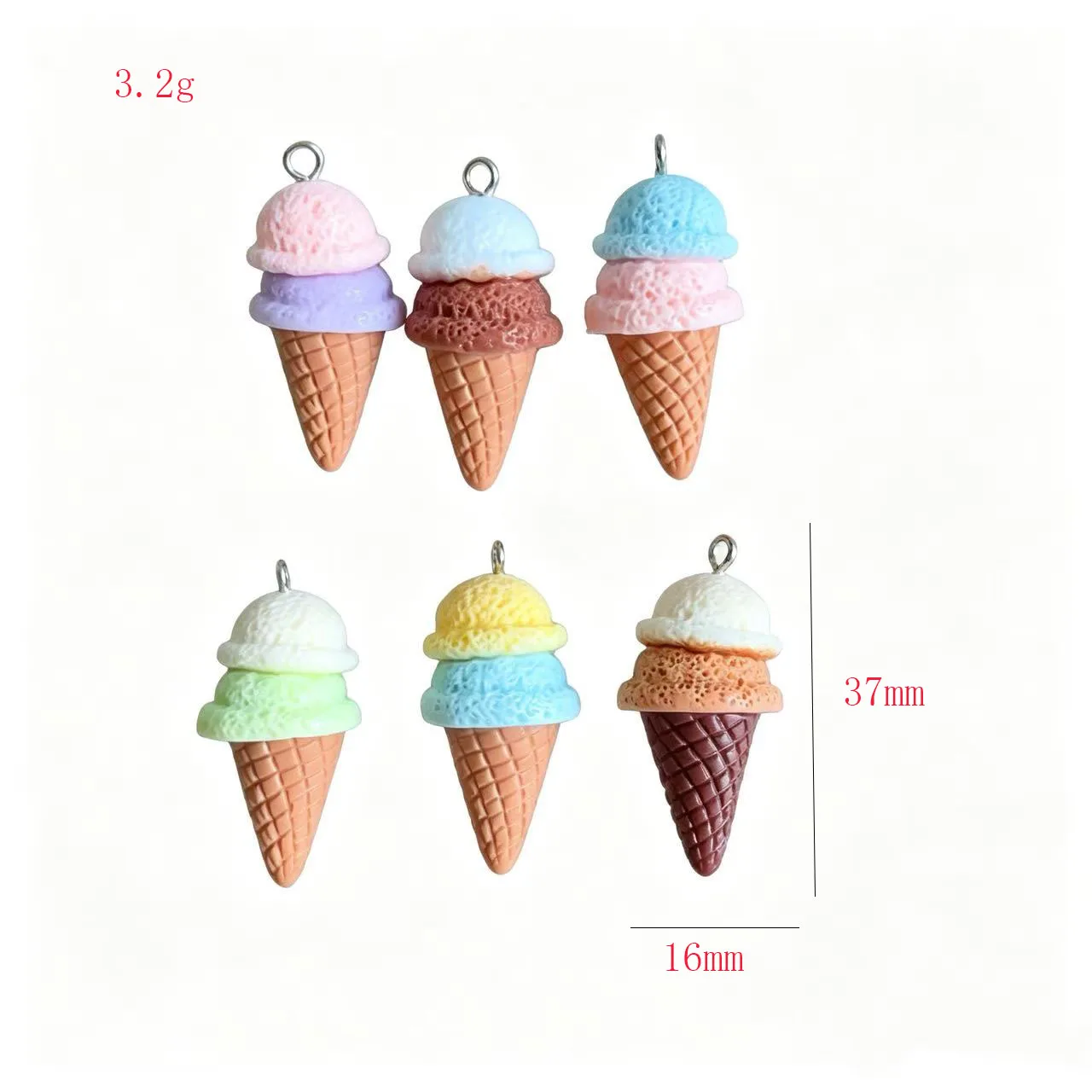6Pcs Ice Cream Cone Charms Pendants 17x38mm Resin Cabochon for DIY Handmade Jewelry Making Accessories Earrings Neckgs Necklaces