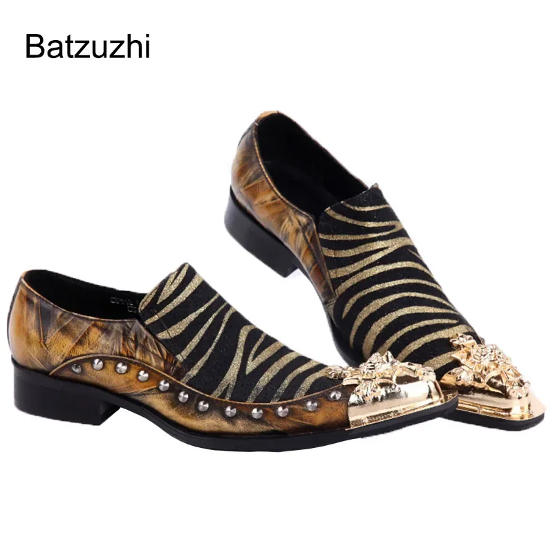 Batzuzhi Luxury Formal Men Dress Shoes Leather Metal Tip Spikes Studded Men's Evening Wedding Party Shoes Plus Size US12