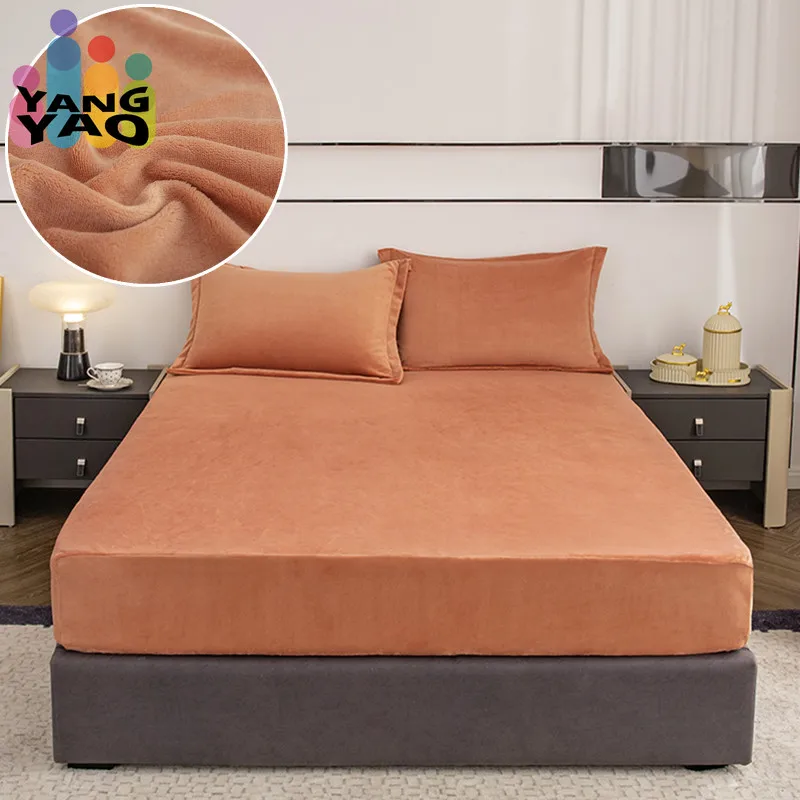 

Yaapeet Velvet Fitted Sheet Solid Color Bed Cover Skin-friendly Bedsheet Home Bed Linen sabanas para cama (No Pillowcase)