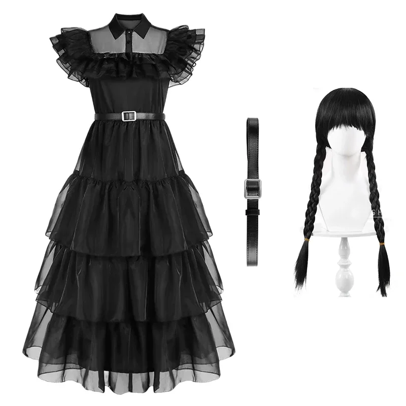 

Wednesday Addams Cosplay Dress for Girl Kids Movie Wednesday Cosplay Costumes Black Gothic Dresses Halloween Party Women Clothes