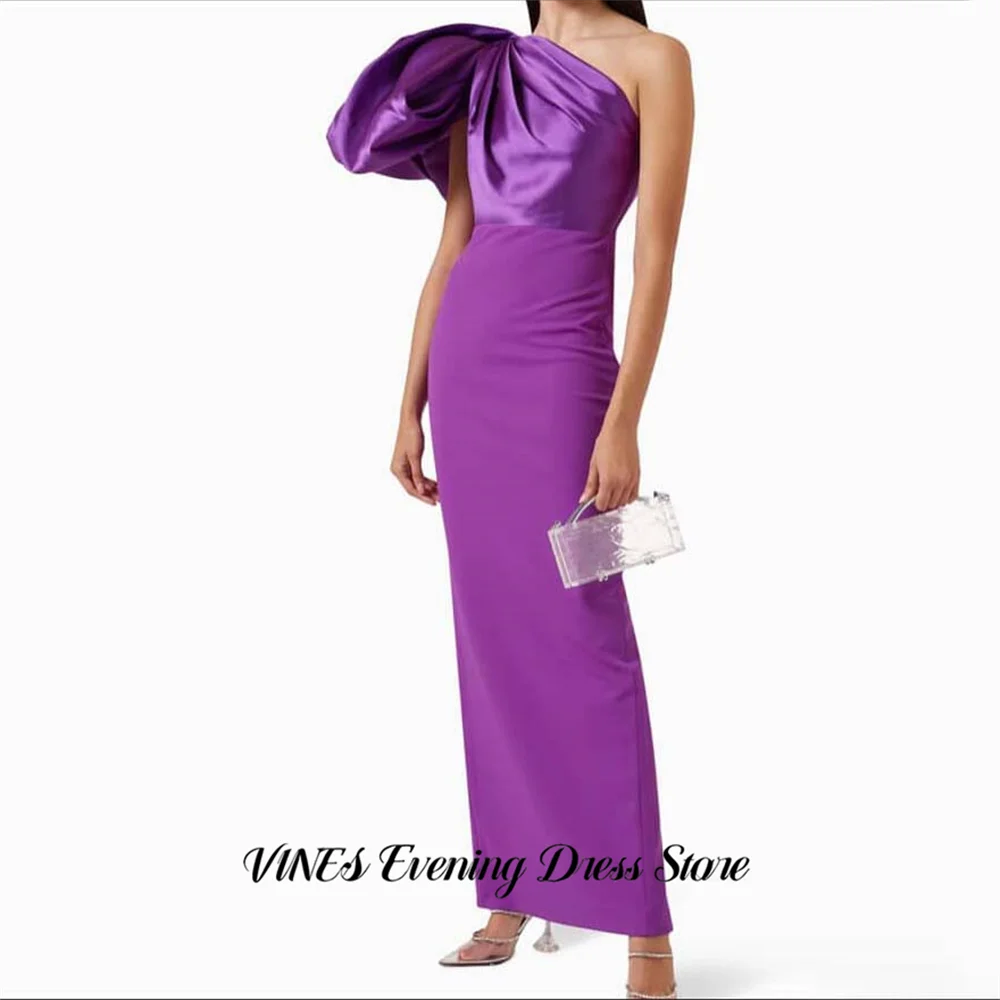 

VINES Purple Simple Evening Dress One Shoulder Formal Gown with Big Bow Night Dresses Mermaid Satin Prom Dresses Customized