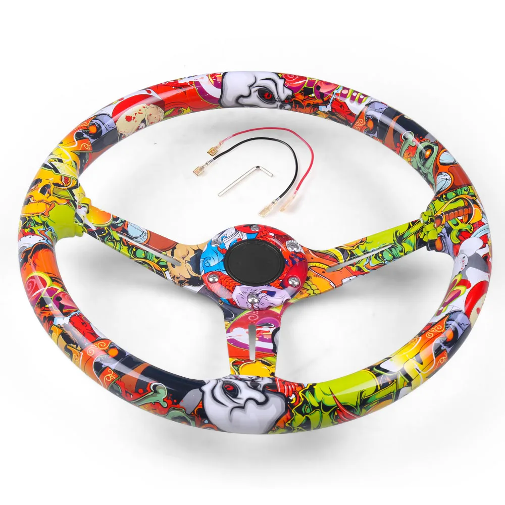 14inch 350MM Acrylic Mixed Pattern Steering Wheel & Horn Button 6 Holes Stylish Steering Wheel Depth 70MM BX102364