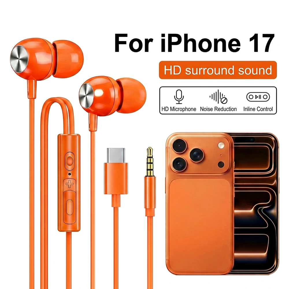 Auriculares con cable USB tipo C, sonido estéreo HiFi, auriculares con sonido envolvente, auriculares para juegos de 3.5 mm para iPhone 16 15 Pro Max iPad, auriculares para música.