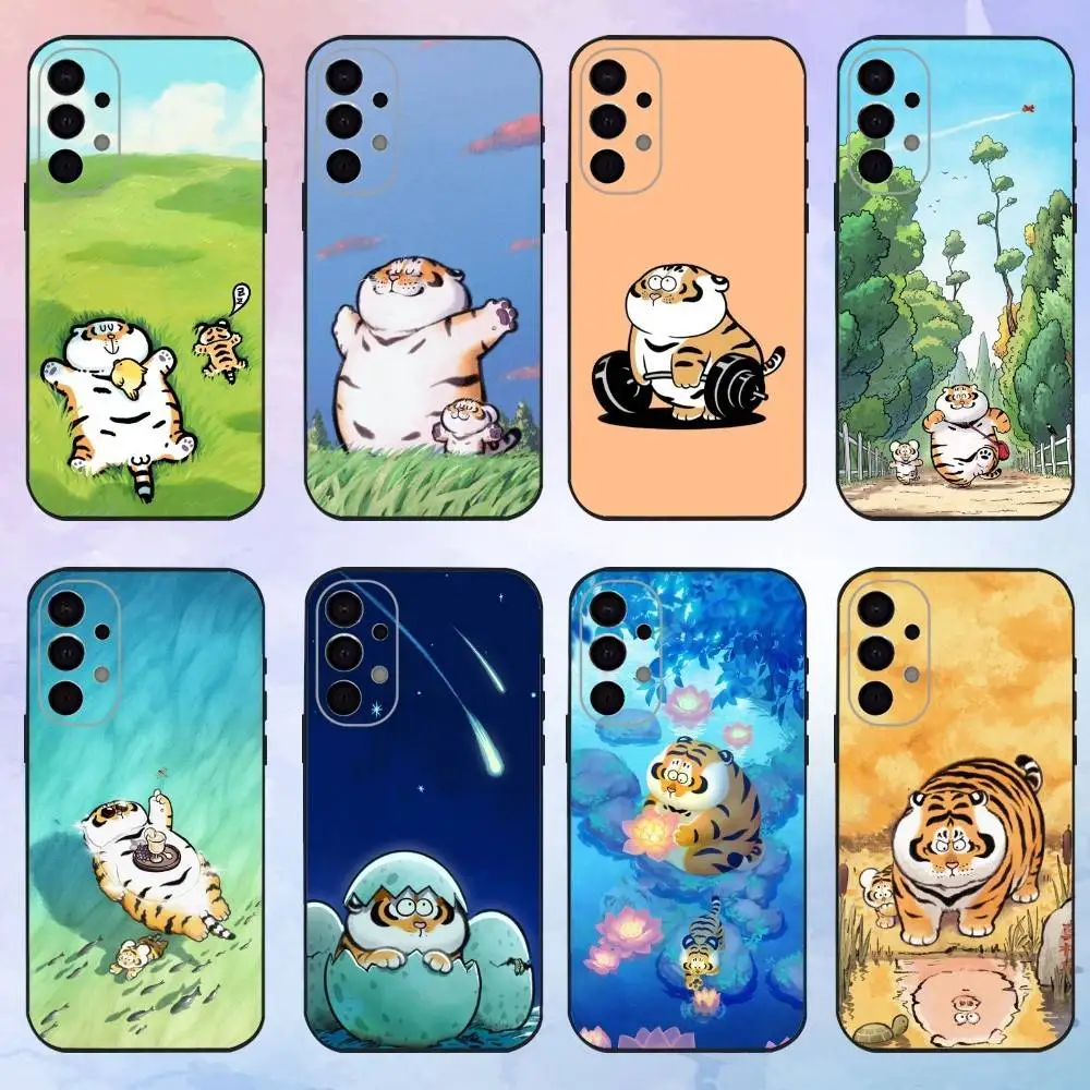 

Cute Cartoon Fat Tiger Phone Case For Samsung S25,24,21,22,23,30,20,30plus，Black soft case3G