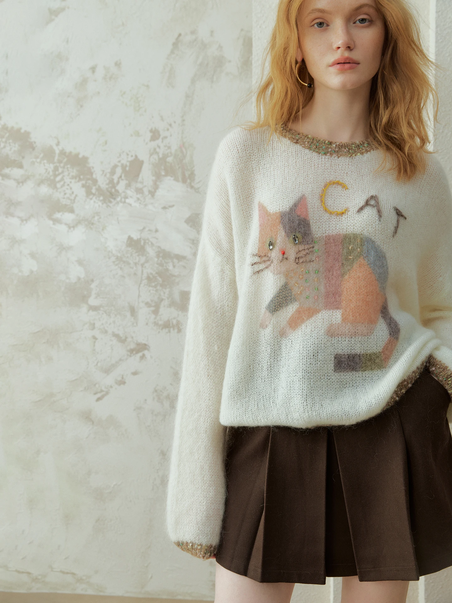 

Loose Knitted Soft Wool Camere Women's Sweater Long Sve round Ne Pattern Spring Early Faion Casual Comfortable