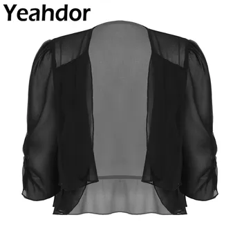 여성용 우아한 프릴 볼레로 어깨 반팔 오픈 프론트 쉬폰 가디건, 웨딩 숄, 드레스 액세서리 커버 업