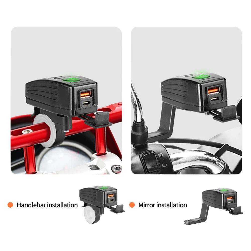 Pengisi daya USB untuk motor, adaptor pengisi daya Cepat USB 36W PD + QC3.0 dengan Voltmeter tahan air