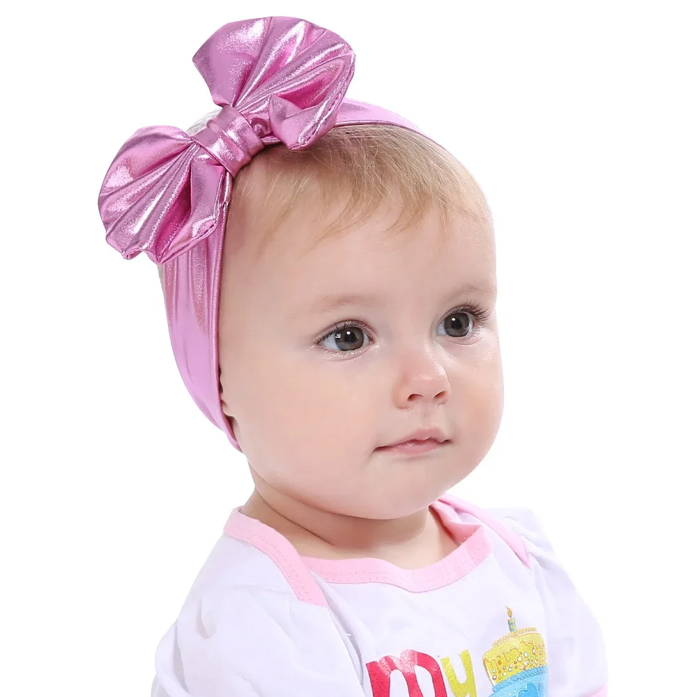 1 szt. Złoty kolor srebrny duża kokarda węzeł dziewczynek z pałąkiem na głowę elastyczne lśniące dzieci dzieci Headwraps śliczne akcesoria do włosów