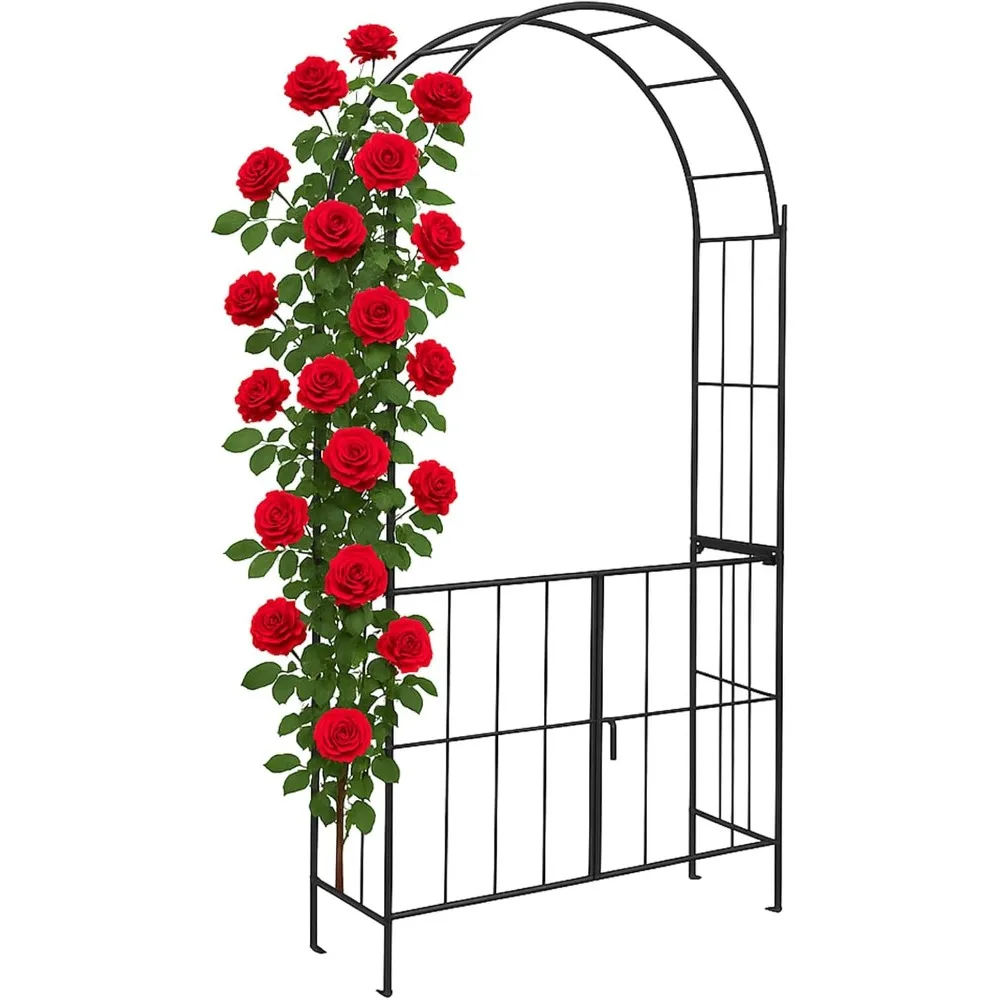 

Garden Arbor with Gate, 90.5" H x 43.5" W Metal Arch Trellis for Climbing Plants, Outdoor Wedding Archway with Latch Door, Rust