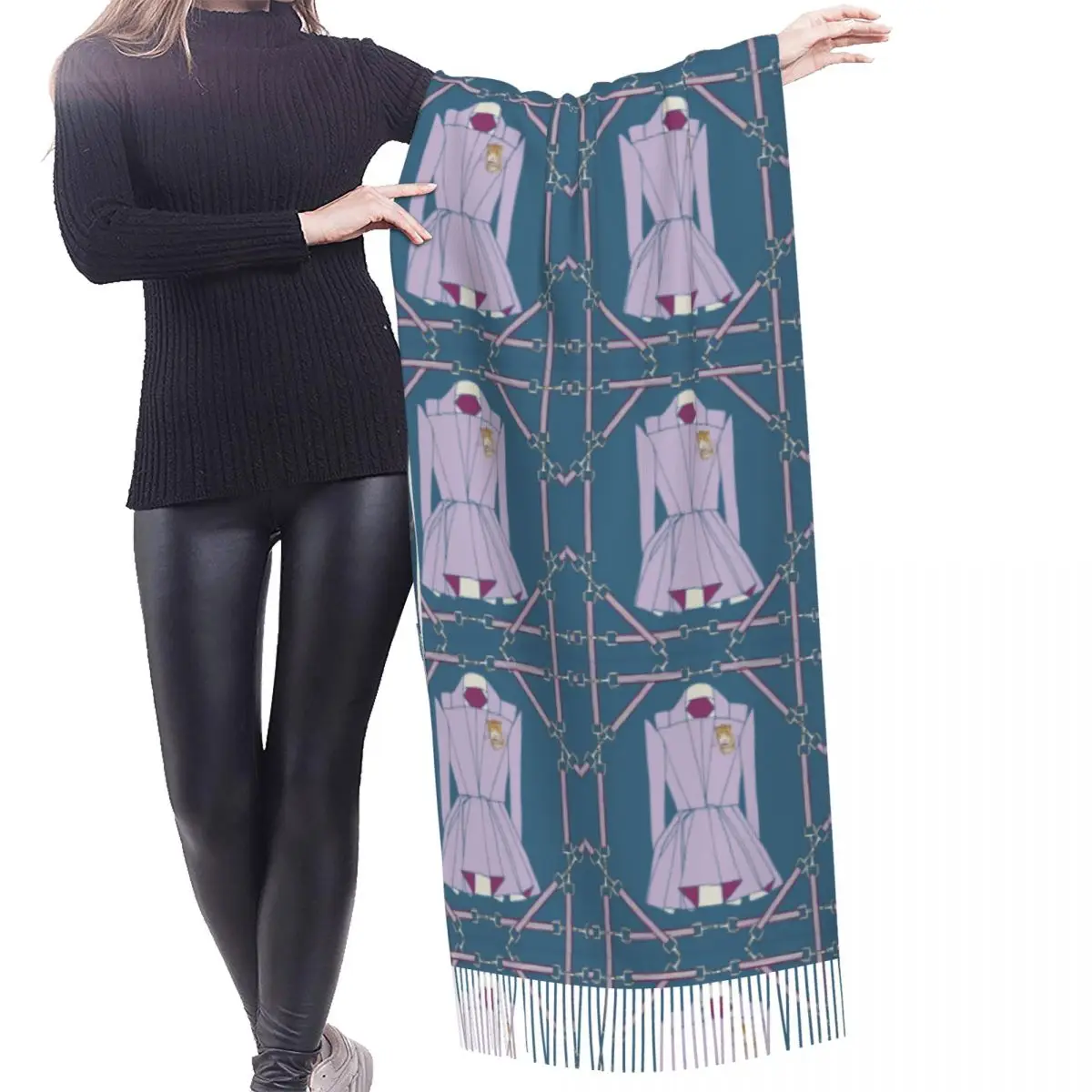 Ready For The Hunt Mykonos Blue Tassel Scarf Women Soft Luxury Versatile Checked Shawls Wraps Lady Winter Fall Scarves