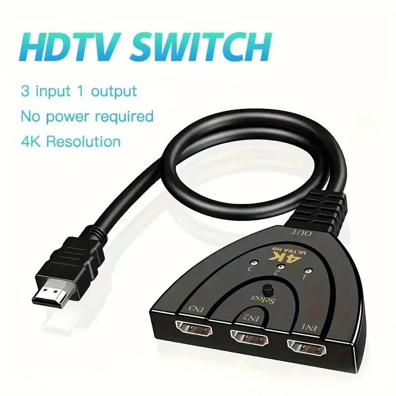 

3-Port HD Switcher Selector 4K HDTV Splitter 3 In 1 Out Supports Full HD 1080P 3D Player HDTV PS4 Game Console Cable