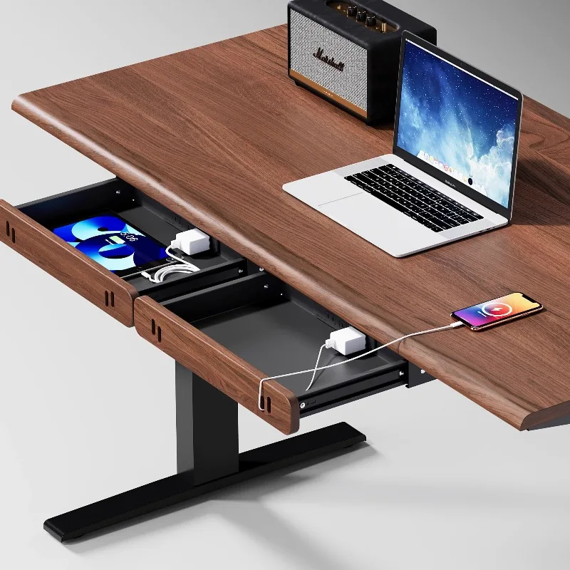 Black Walnut Under-Desk Drawer Organizer Add-On Storage for Computer Standing Desk Multi-functional Office Workspace Solution