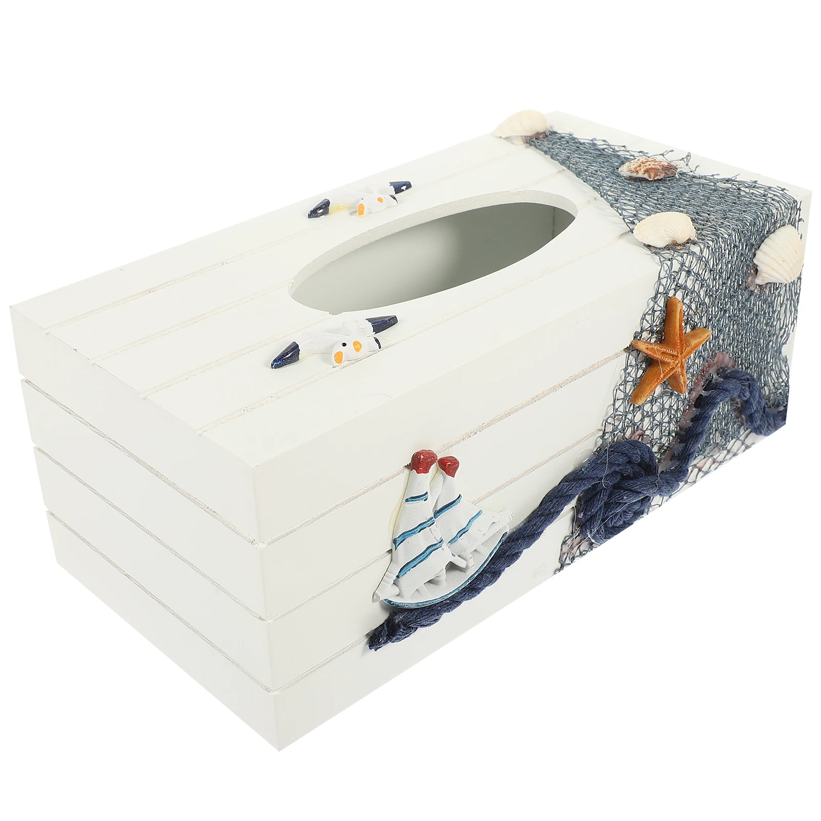 

Sailing Paper Towel Box Tissue Holders Decorative Dispenser Desktop Organizer Wooden Cover Storage Case for Bathroom Bedroom