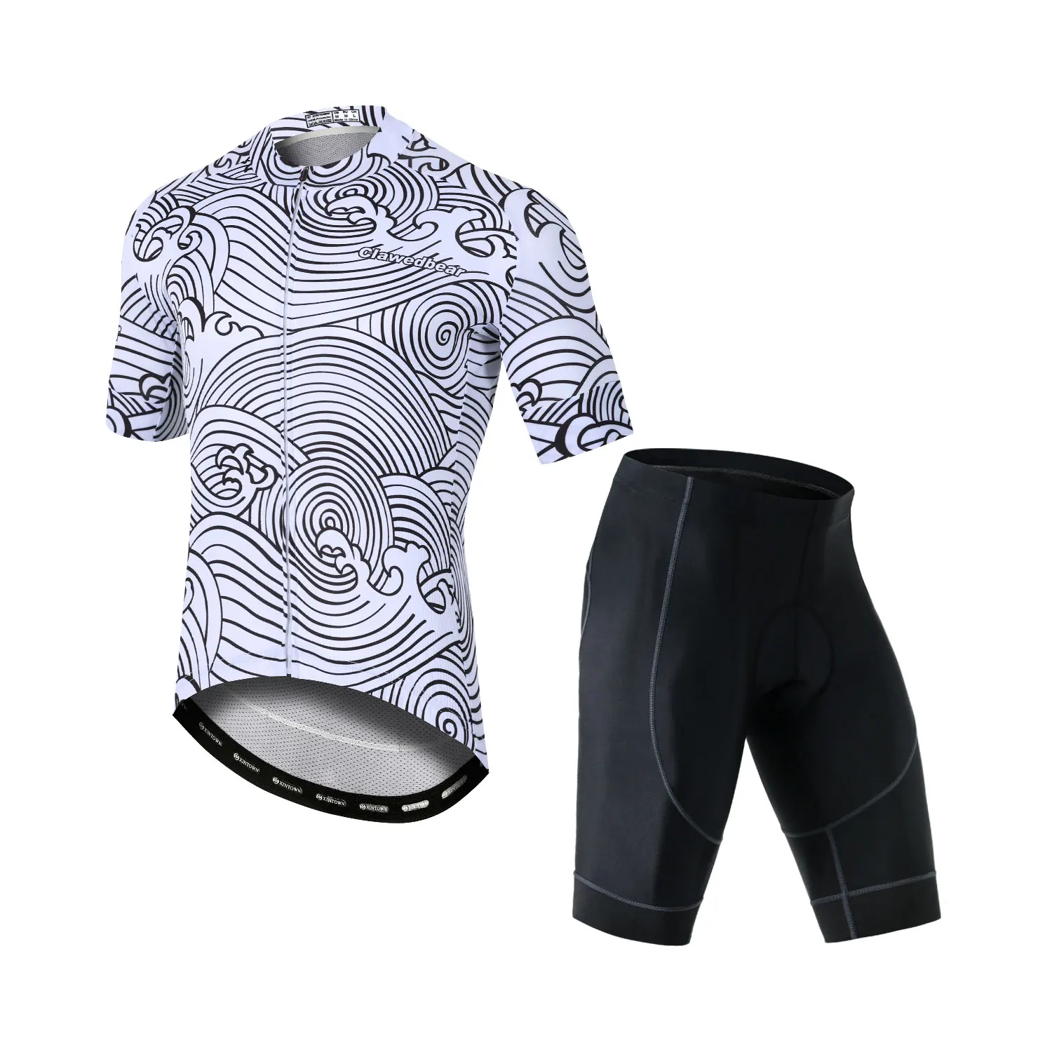 

Мужская одежда с волнистым узором и короткими рукавами для горного велосипеда, комплекты шорт с мягкой подкладкой для велоспорта, велосипедные топы и шорты с полной молнией