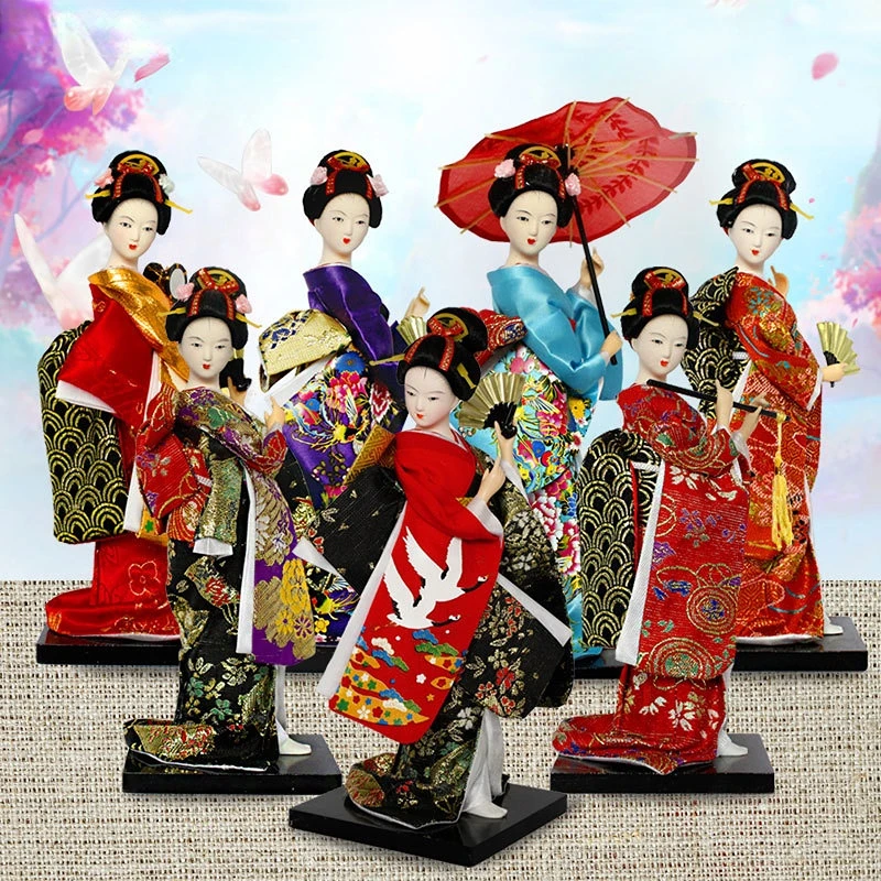 25cm Kawaii Statuette Japanese Geisha Dolls Kimono Dolls Belle Girl Lady Collection Home Decor Miniature Gift Figurines