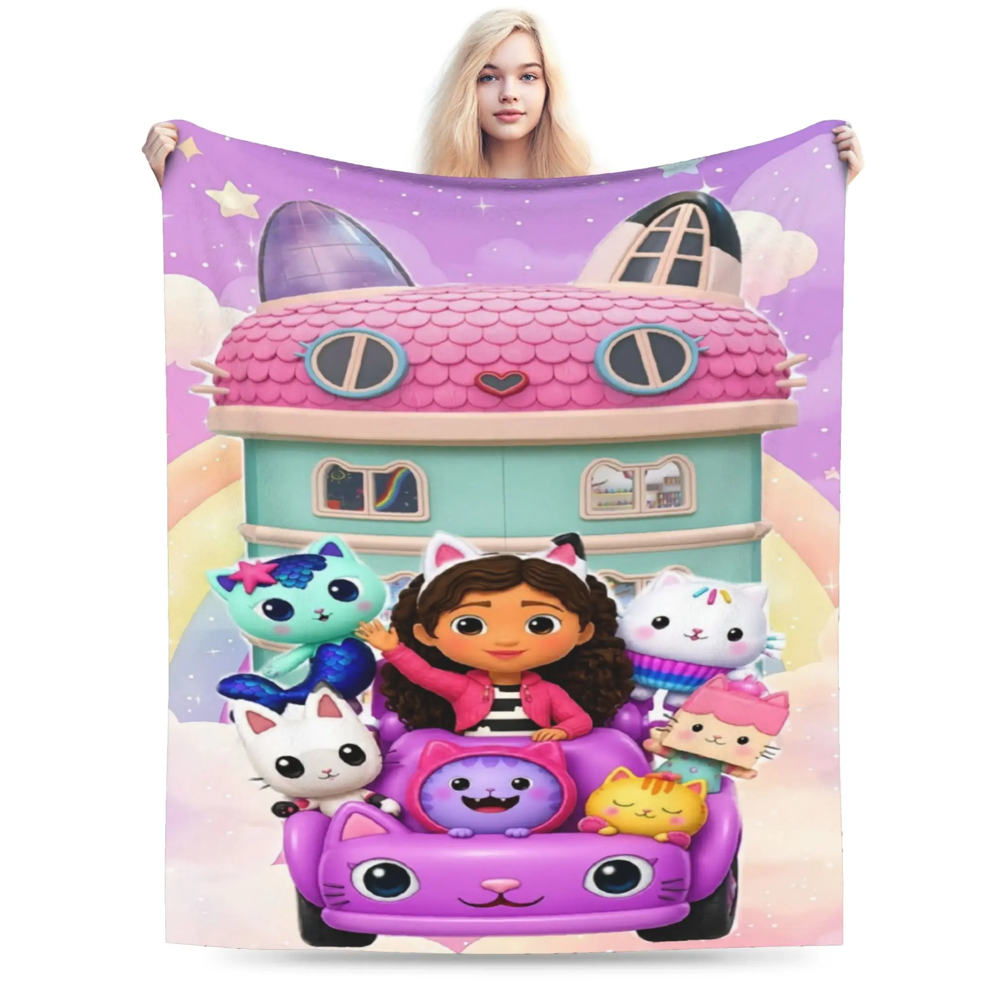 Gabbysed dollhouses Blankets  Warm Soft Novelty Plush Bedding Throws For Girls Boys Home Decor Flannel Bedspread Bed Cover