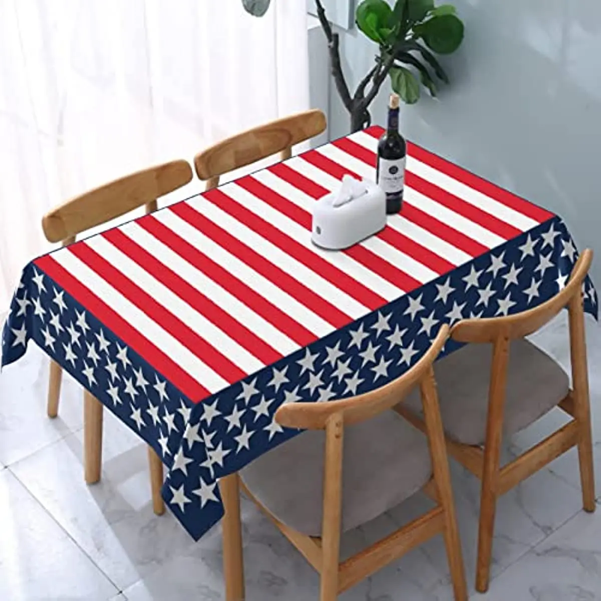 4th of July Patriotic Red Blue Rectangle Tablecloth Dining Table Decor Independence Day Waterproof Tablecloth Holiday Decor