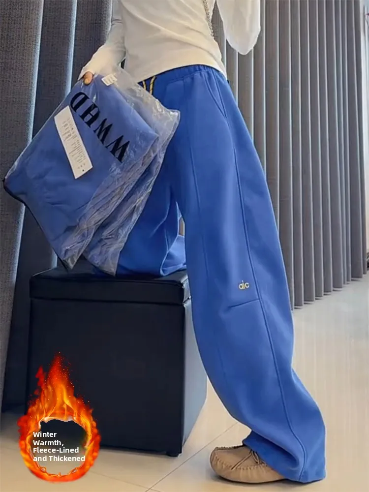 

Blue Fce Lined Sports Sweatpants Women's Thiened Autumn Winter New Sle Casual Wide Leg Pants High Waist Korean Sle
