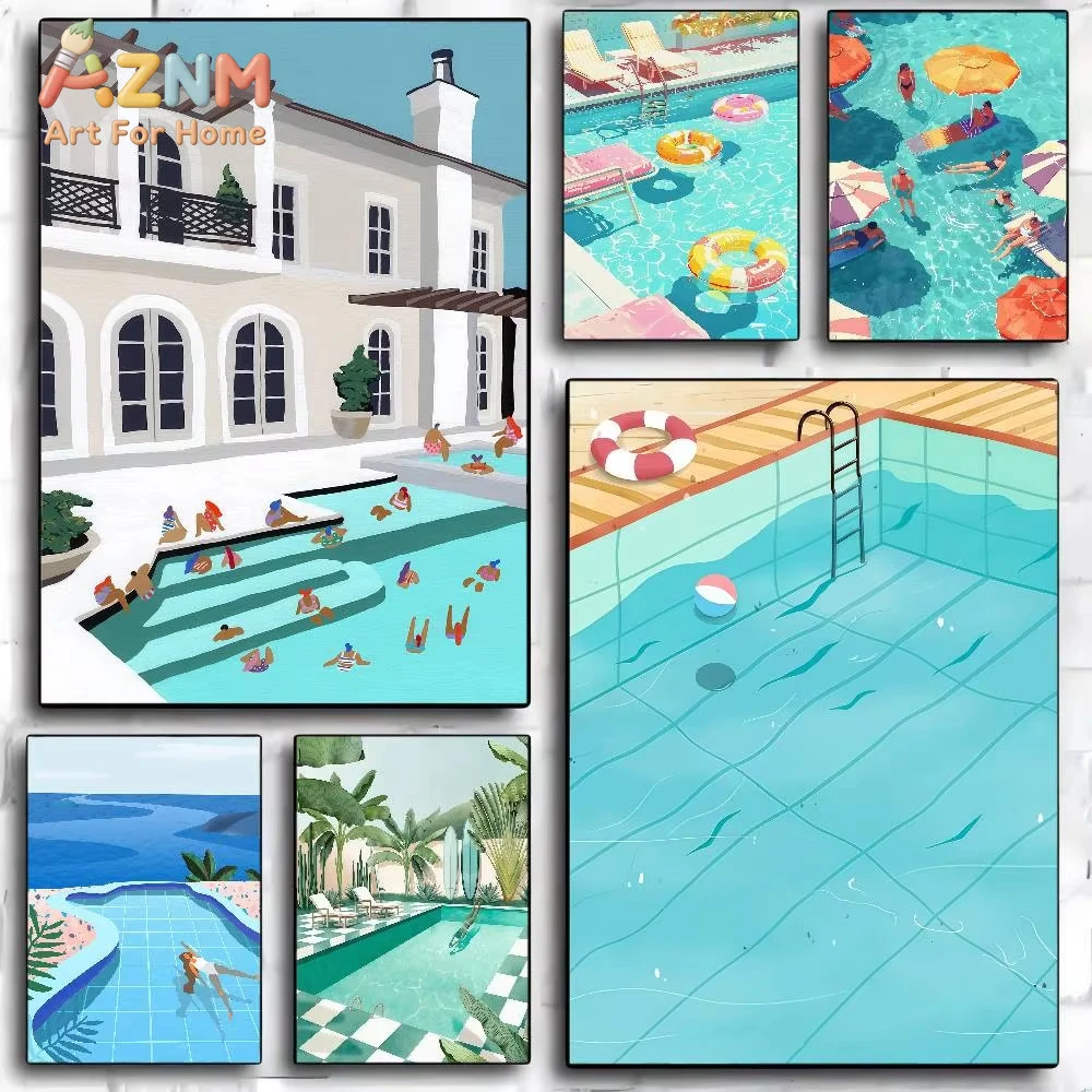 

1pc Summer Swimming Pool Classic Vintage Posters Whitepaper Prints Posters Artwork Kawaii Room Decor