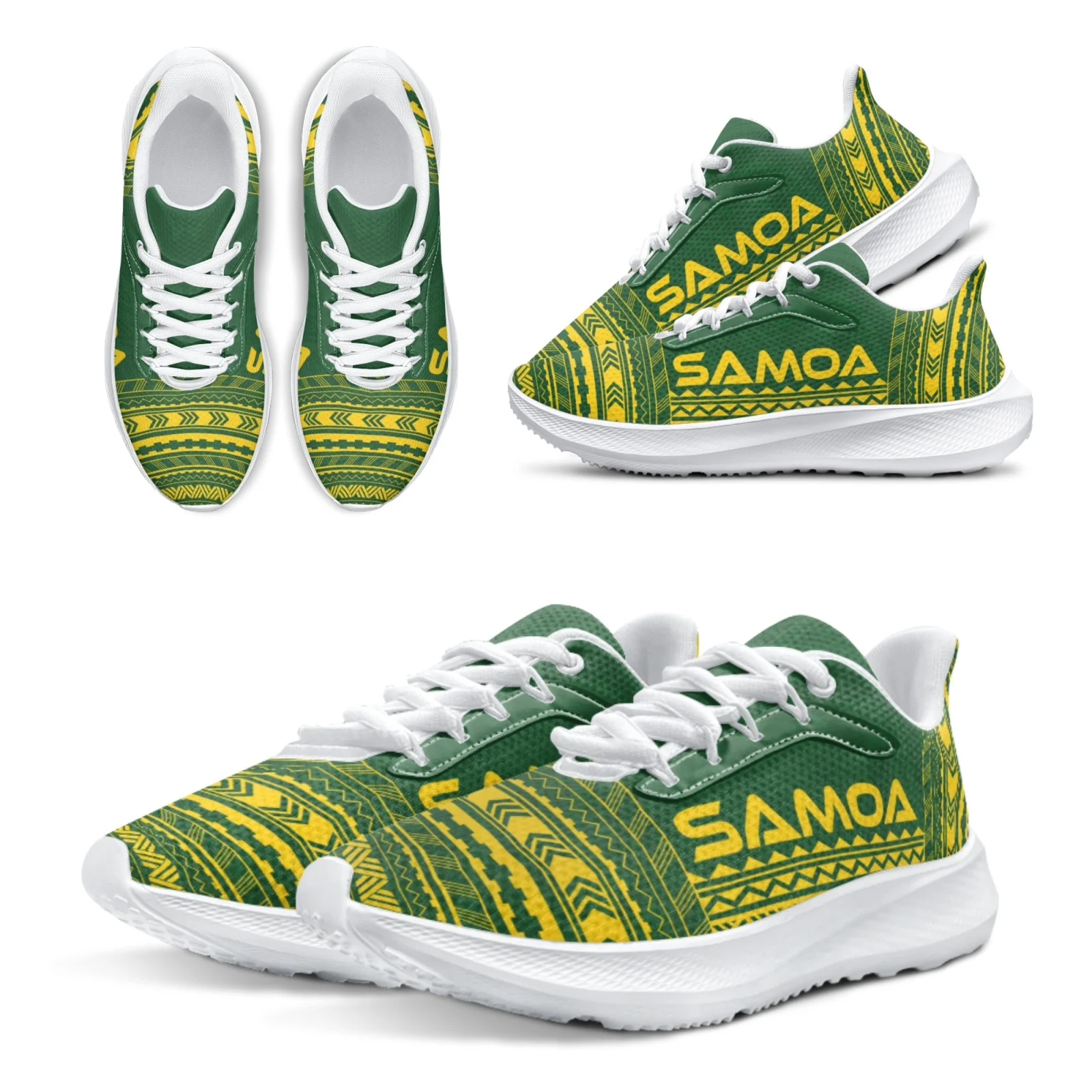 INSTANTARTS Samoa Print Brand Running Shoes Polynesian Designer Sneakers Green Boho Girls Casual Outdoor Sneakers Chaussure