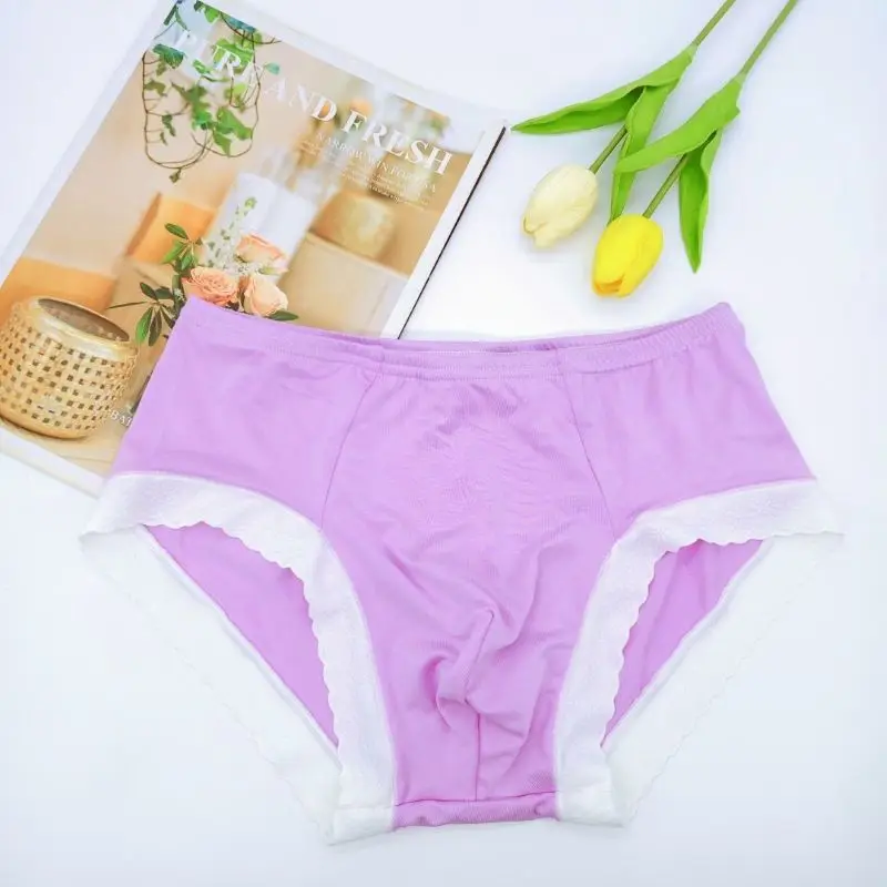 

Man's Sexy Lace Underwear Sissy Soft Elastic Lingerie Convex Pouch Panty Comfortable Breathable Panties Modal Pink Sissy Breifs