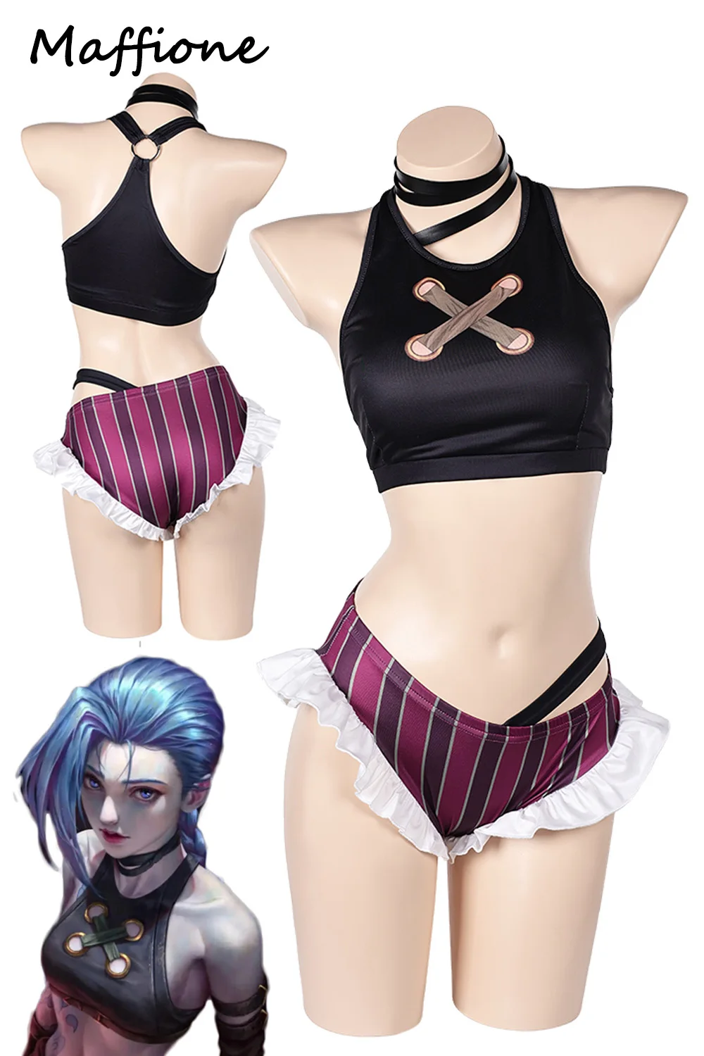 Arcane Jinx Cosplay Sweet Swimsuit Costume Game LoL Disguise Swimwear Summer Beach Bikini Top Shorts Halloween Party Suits