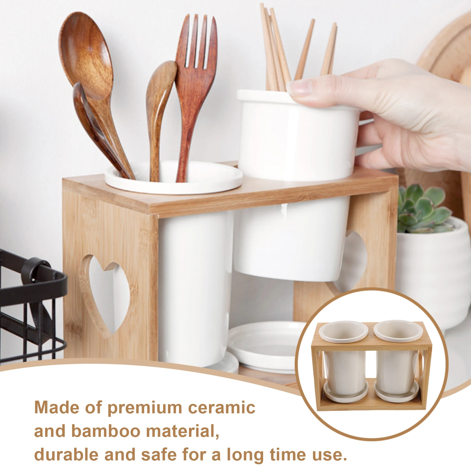 

1 set 1 Set Ceramic Cutlery Storage Rack Bamboo Material Tableware Drain Holder Household Kitchen Accessories Container Box