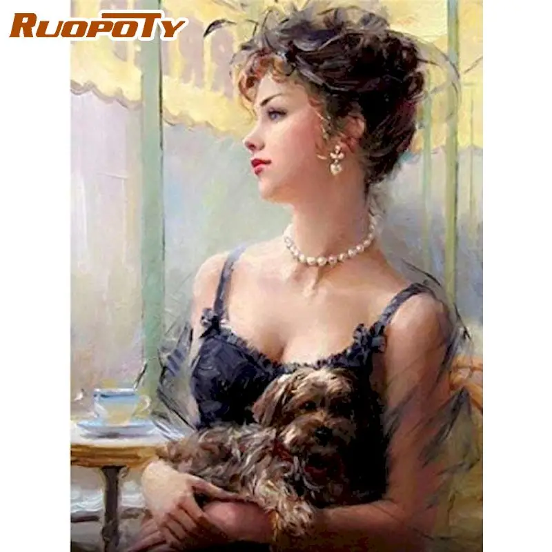 RUOPOTY DIY Oil Painting By Numbers Woman Figure Paint By Number Hand Painted Unique Gift 60x75cm Frame Photo