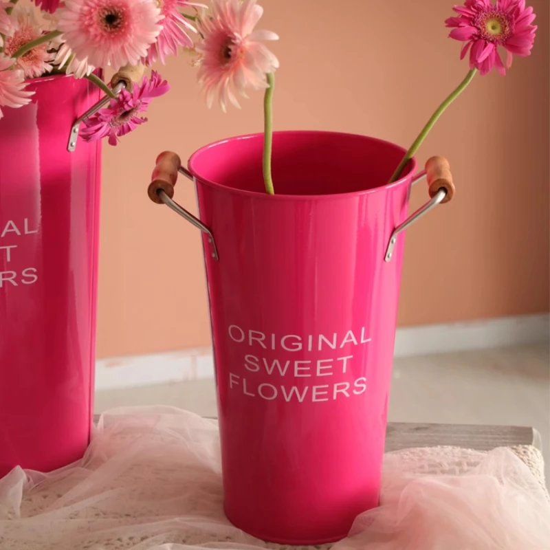 

Flower Arrangement Floor Standing Iron Art Dried Flower Decoration Vase Bucket Pastoral Flower for Garden Home Shop