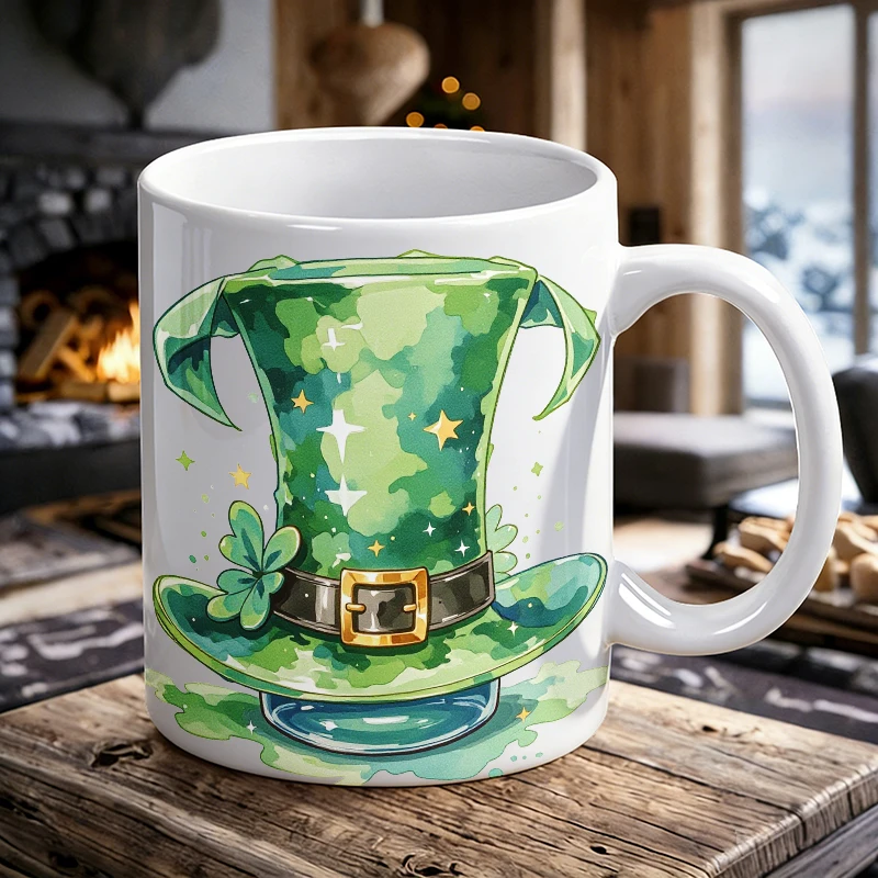 

1pcs Watercolor high-top hat ceramic mug, coffee cup, milk cup, office tea cup, drinking cup, does not fade, gift for friends