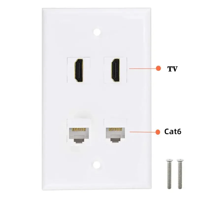 2-Port HDMI Compatible High-Definition Network Cat6 Signal Solderless Socket Dual Port Multimedia Information Panel Wall Plug