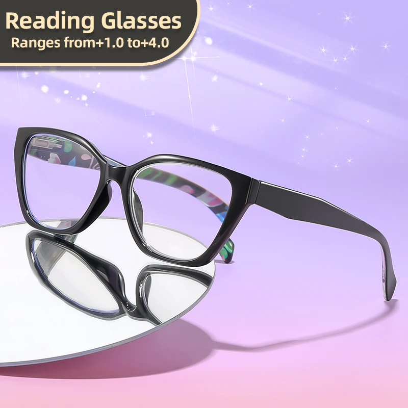 Oyalie Multi-Color Lightweight Frame Reading Glasses with Floral Pattern on the Inside, Fresh Style, Decorative Accessory, Transparent Lenses for Clear Vision, Reading Aid for Men and Women, Prescription Range from +1.00 to +4.00 Degrees
